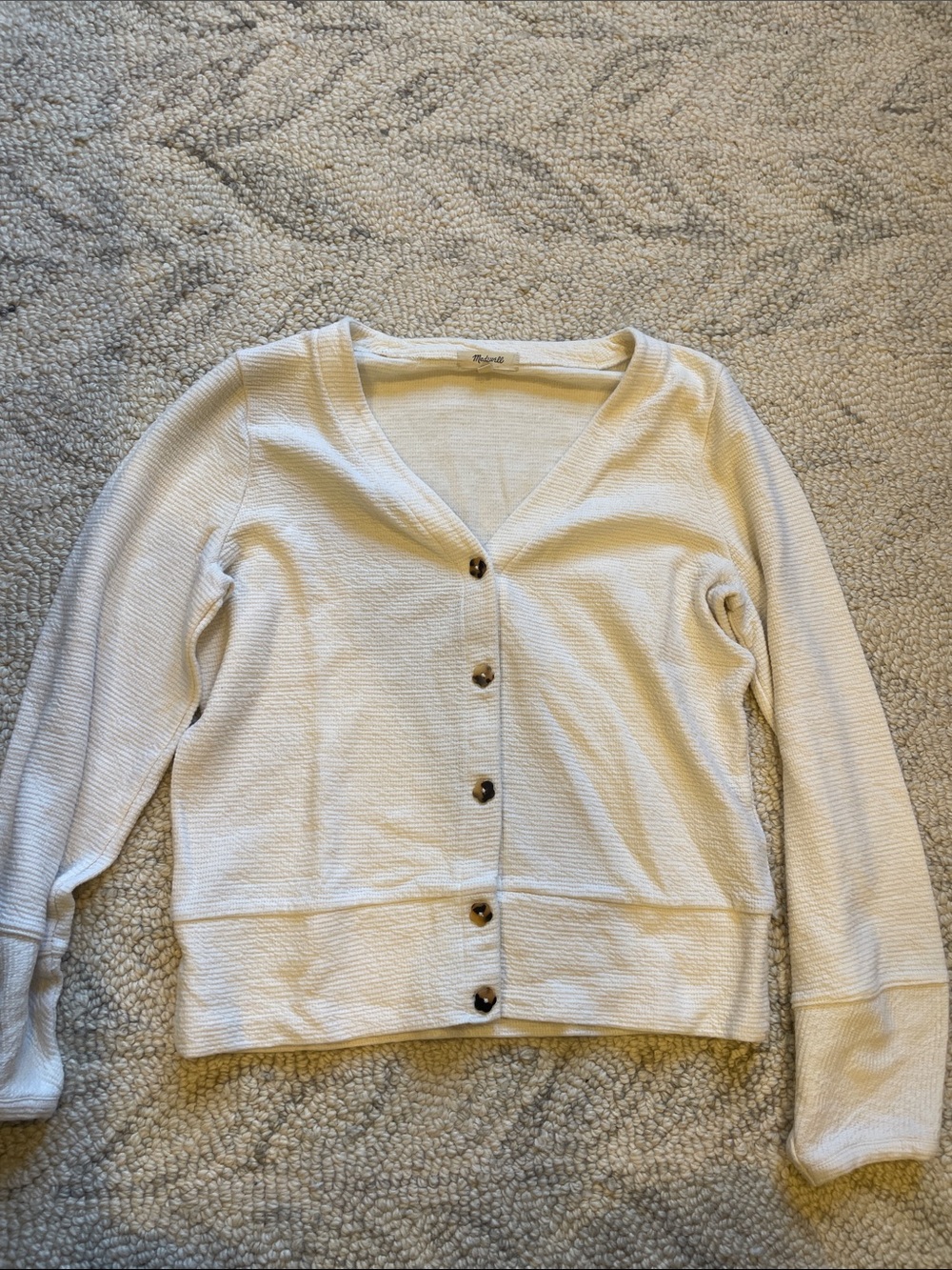 Madewell Ivory V-Neck Button Cardigan